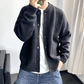 春秋冬に着回せる薄手アウター感覚のブラックニットカーデジャケット