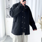 黒のシャツアウターのスナップボタンディテールアップ