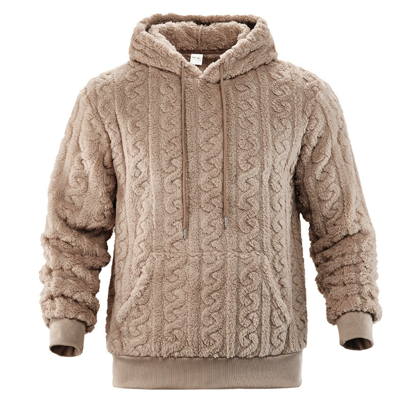 ディスプレイ用フリースパーカー正面｜立体ケーブル風の編み模様が特徴的