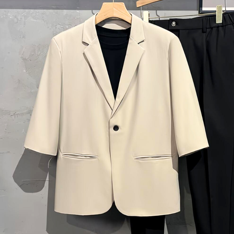 春夏アイボリー7分袖ジャケット×パンツセットアップ ジャケット単品