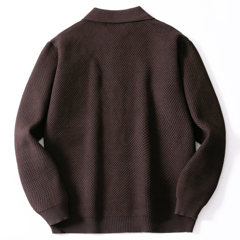 襟付きニットカーディガン ブラウン 背面デザイン