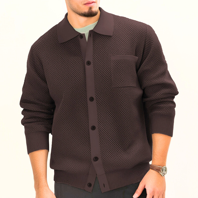 襟付きニットカーディガン ブラウン 正面デザイン