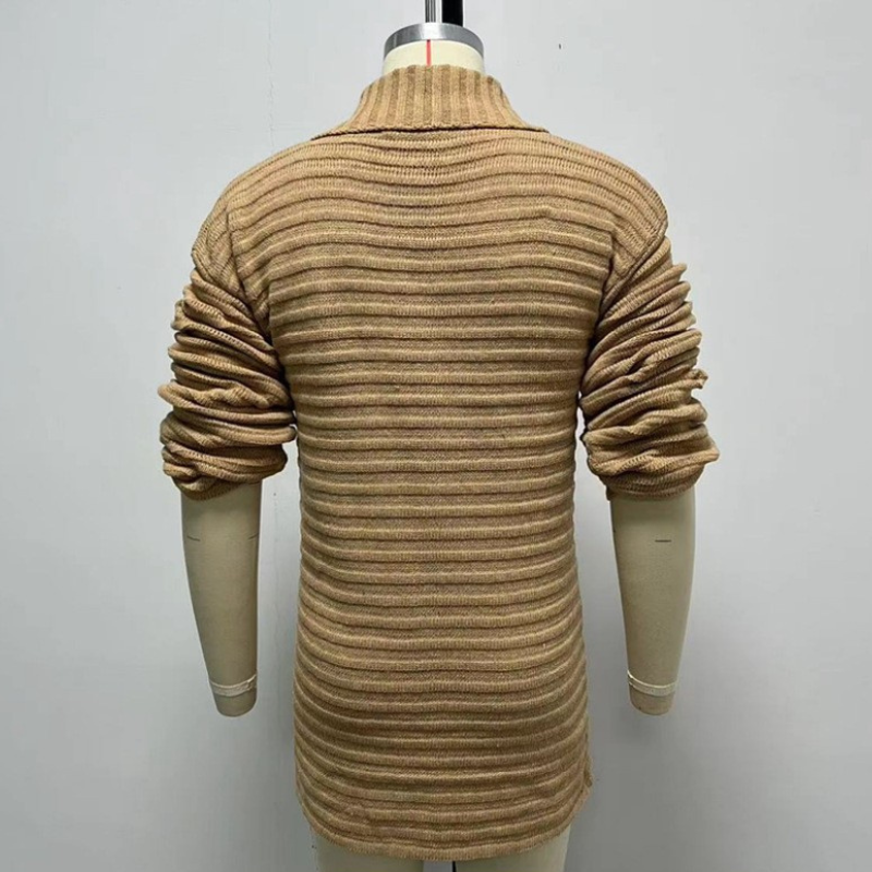 背中まで畦編みが続くローゲージロングニットカーディガン