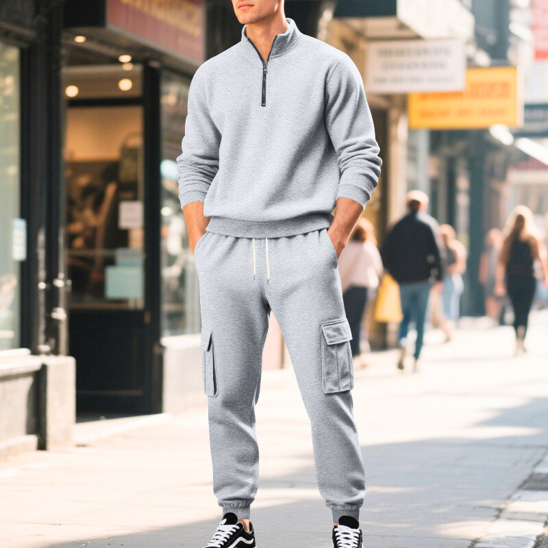 春の30代メンズにおすすめのライトグレースウェットセットアップ｜清潔感あふれる軽快スタイル