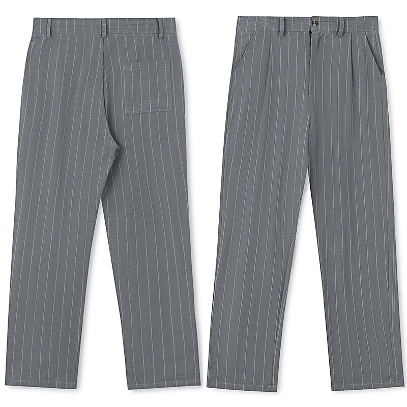 グレーのパンツ全体写真（平置き）｜ストライプ柄が際立つ洗練デザイン