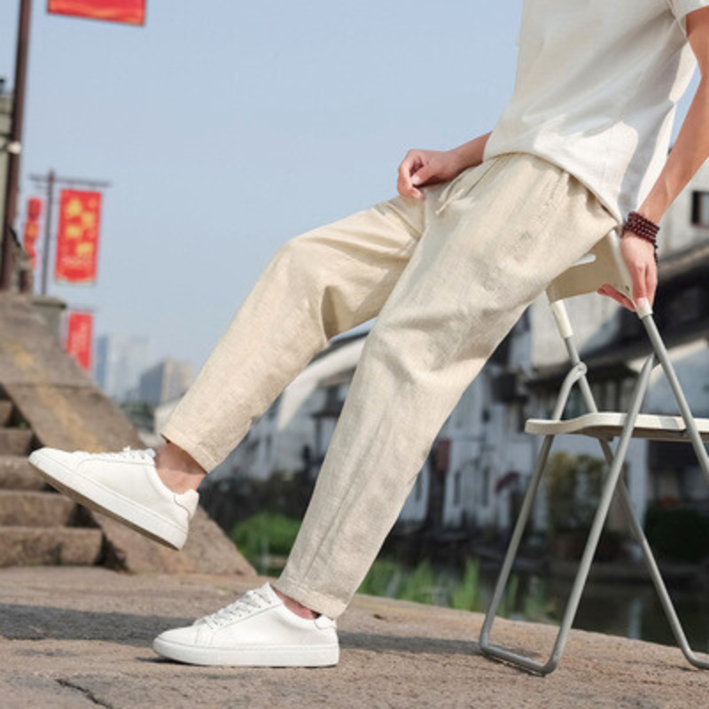 リネン混テーパードアンクルパンツ ベージュ メンズ
