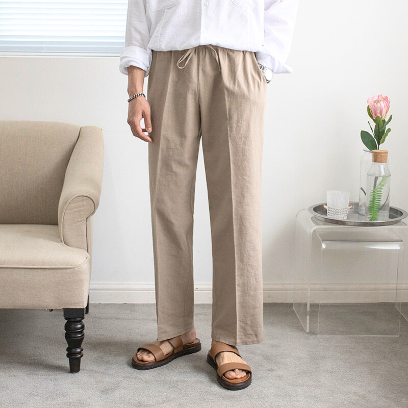 コットンリネン 9分丈ストレートワイドパンツ メンズ