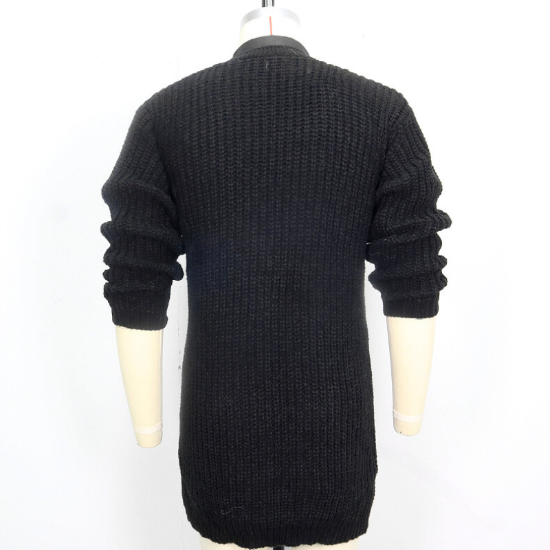 ローゲージロングニットカーディガン ブラック 後ろ姿