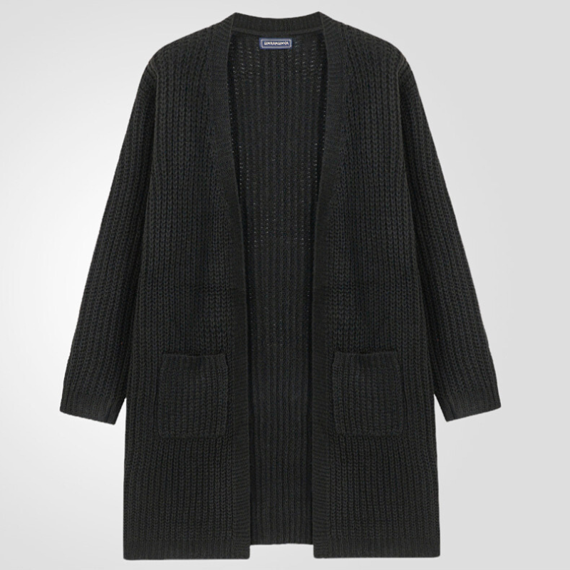 ローゲージロングニットカーディガン ブラック フロント