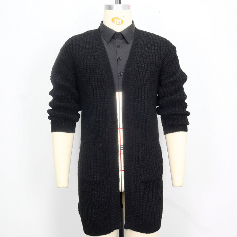 ローゲージロングニットカーディガン ブラック マネキン着用