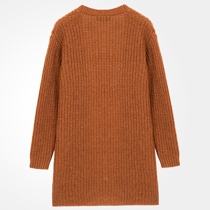 ローゲージロングニットカーディガン キャメル バックスタイル