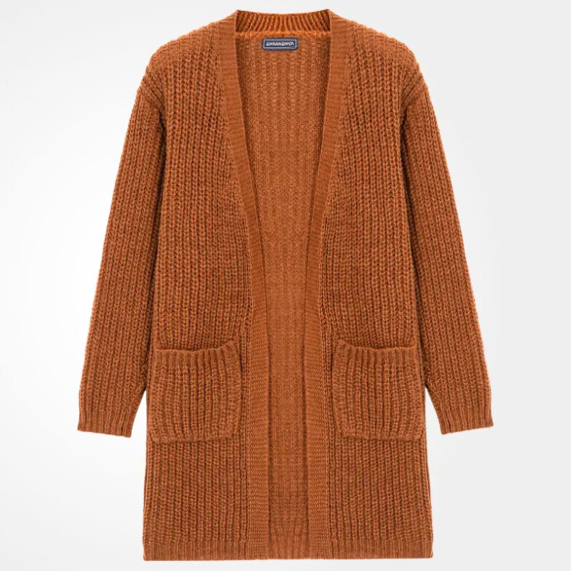 ローゲージロングニットカーディガン キャメル フロント