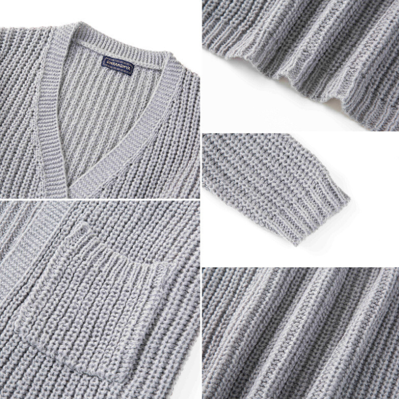 ローゲージロングニットカーディガン グレー 編み地ディテール