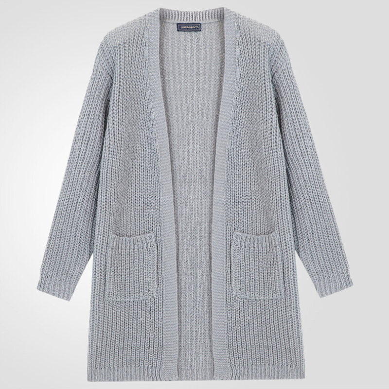 ローゲージロングニットカーディガン グレー フロント