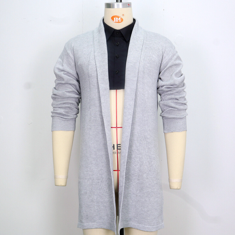 ロング丈ニットカーディガン グレー 正面デザイン