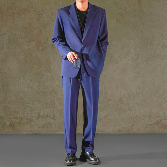 ネイビー セットアップ メンズ 春秋 ドレープ素材