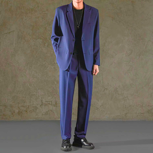 ネイビー テーラードセットアップ メンズ きれいめコーデ 全身