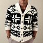 ノルディック柄ショールカラーニットカーディガン 着用イメージ（ホワイト×ブラック）