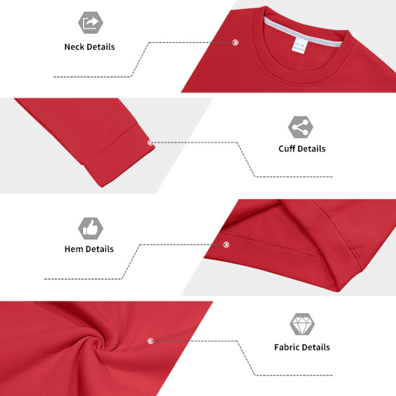 レッドセットアップの首・袖・裾のディテール写真｜丁寧な縫製とハリのある生地感