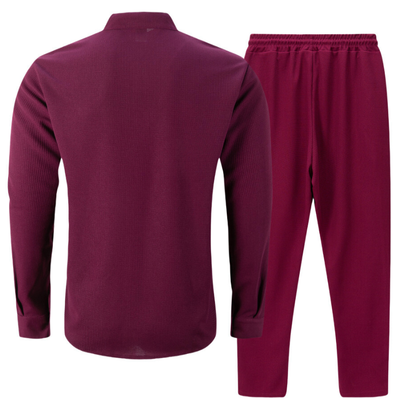 ワッフルバンドカラーシャツセットアップ｜ワインカラーのバック（セット内容）