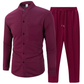 ワッフルバンドカラーシャツセットアップ｜ワインカラーのフロント（セット内容）