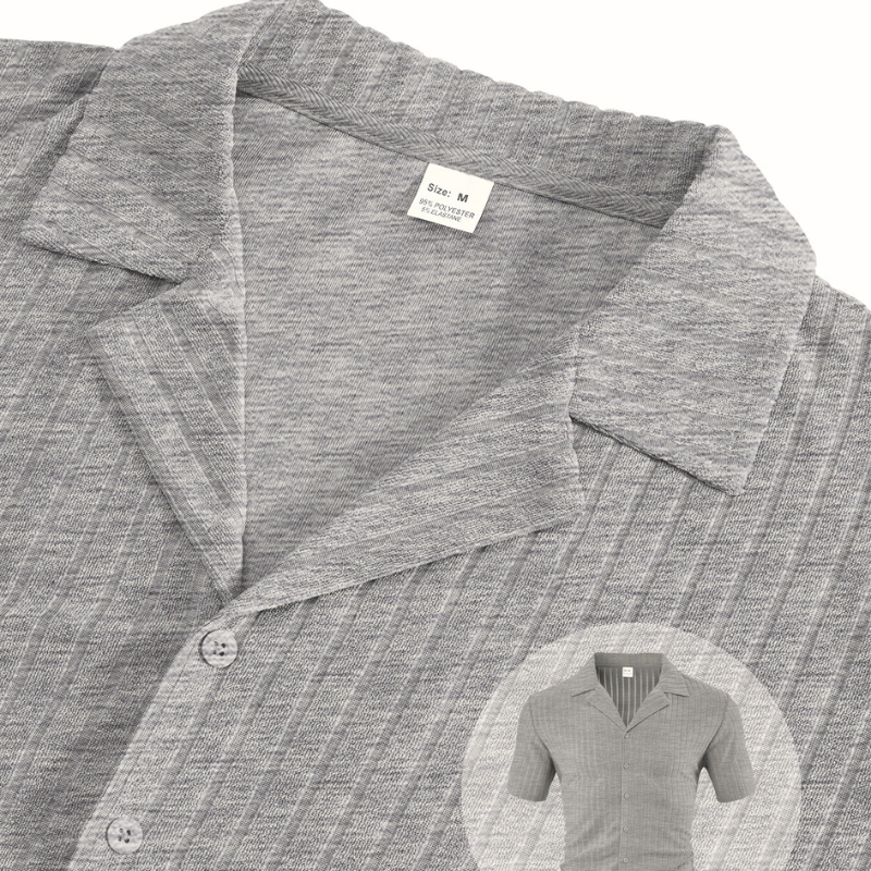 縦リブ開襟シャツ（グレー）｜単品の全体イメージ