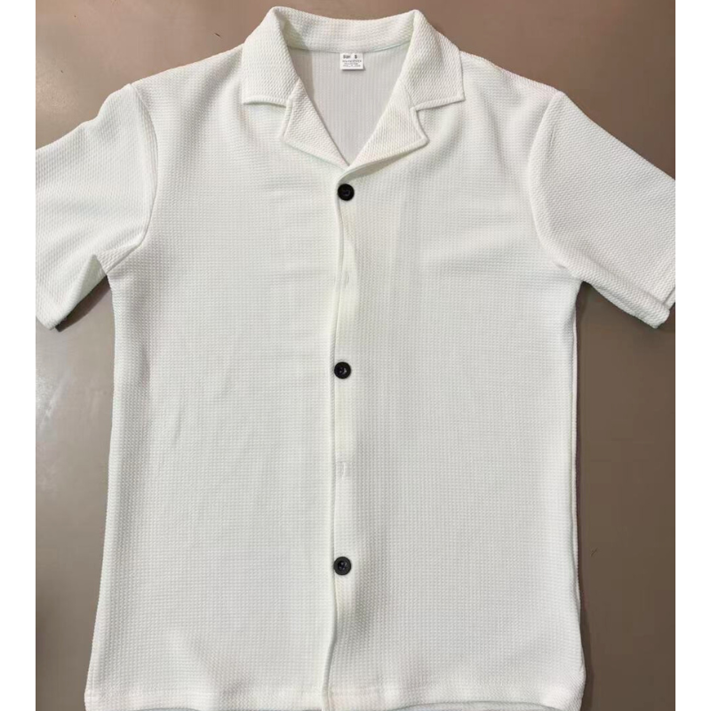 ワッフル開襟シャツ（ホワイト）｜単品のフロント全体