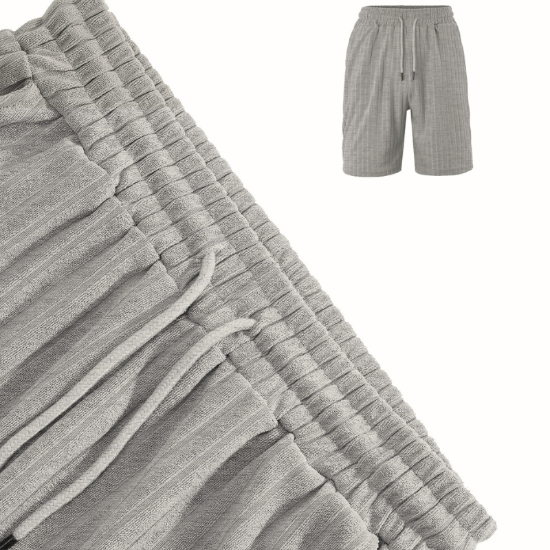 縦リブショートパンツ（グレー）｜ウエストゴムと紐ディテール