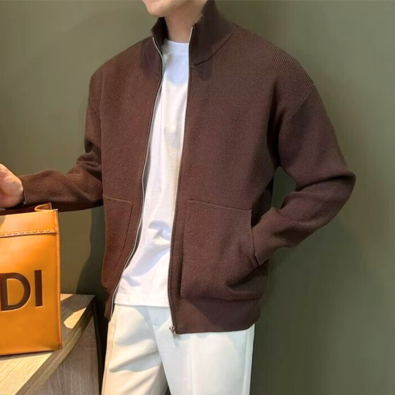 スタンドカラーニットカーディガン サイドポケット ディテール