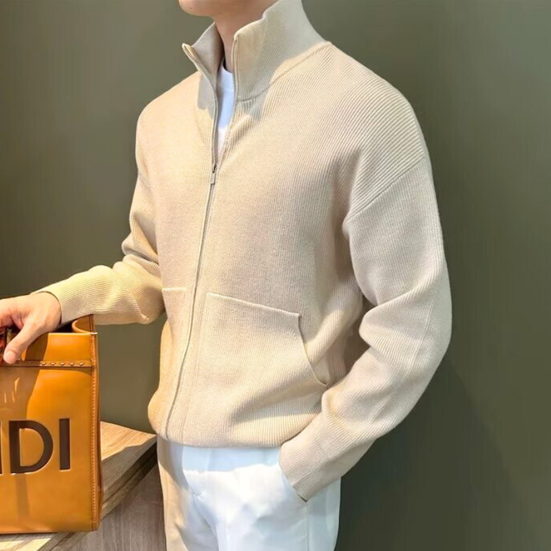 スタンドカラーニットカーディガン 厚手 編地 ディテール