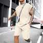 サマーニットセットアップ ベージュカラー ノースリーブトップス×ショートパンツ 30代40代メンズ 夏コーデ