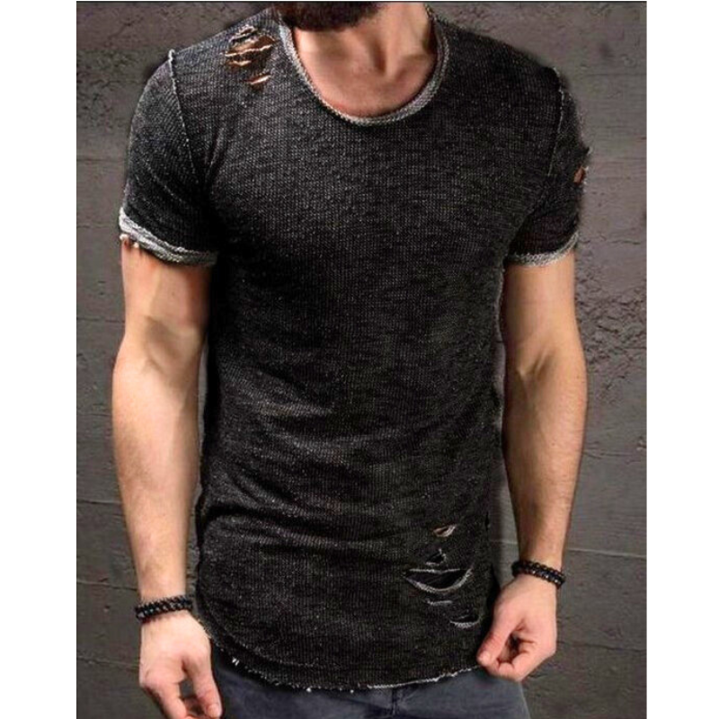 ダメージ加工スラブTシャツ メンズ｜ブラックの着用イメージ