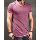 ダメージ加工スラブTシャツ メンズ｜ワインレッドの着用イメージ