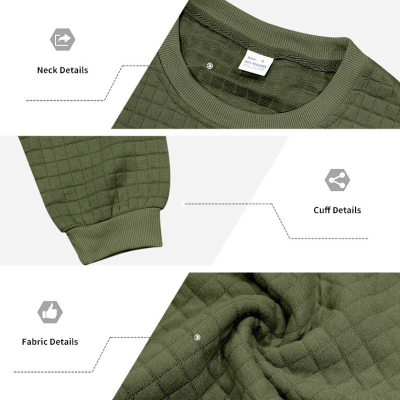 オリーブスウェットの袖と生地アップ｜自然な風合いのワッフル生地が魅力