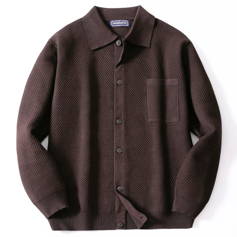 襟付きワッフルニットカーディガン ブラウン 平置き