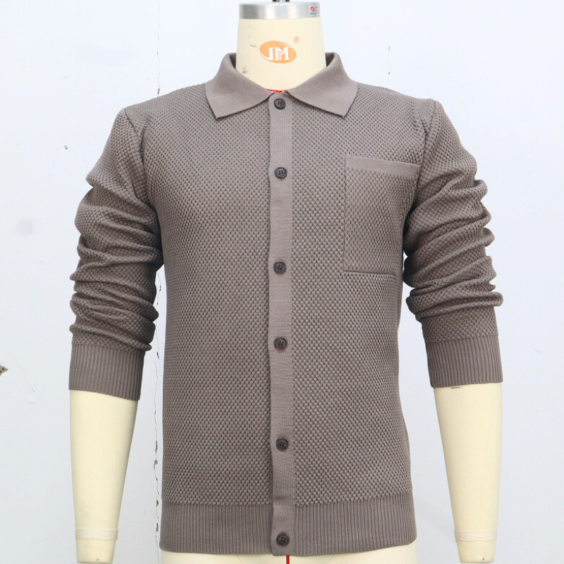 襟付きワッフルニットカーディガン グレー トルソー着用