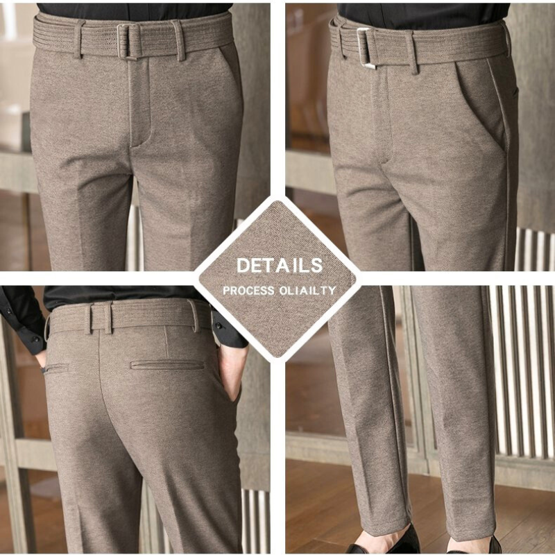 ウール見え厚手素材のメンズ秋冬スラックス｜ディテール4カット