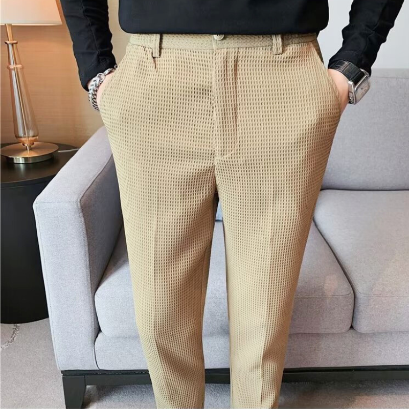 ワッフル調テーパードパンツ アンクル丈 メンズ