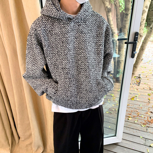 ミックス編みツイード調フード付きプルオーバー メンズ 秋冬 正面スタイル