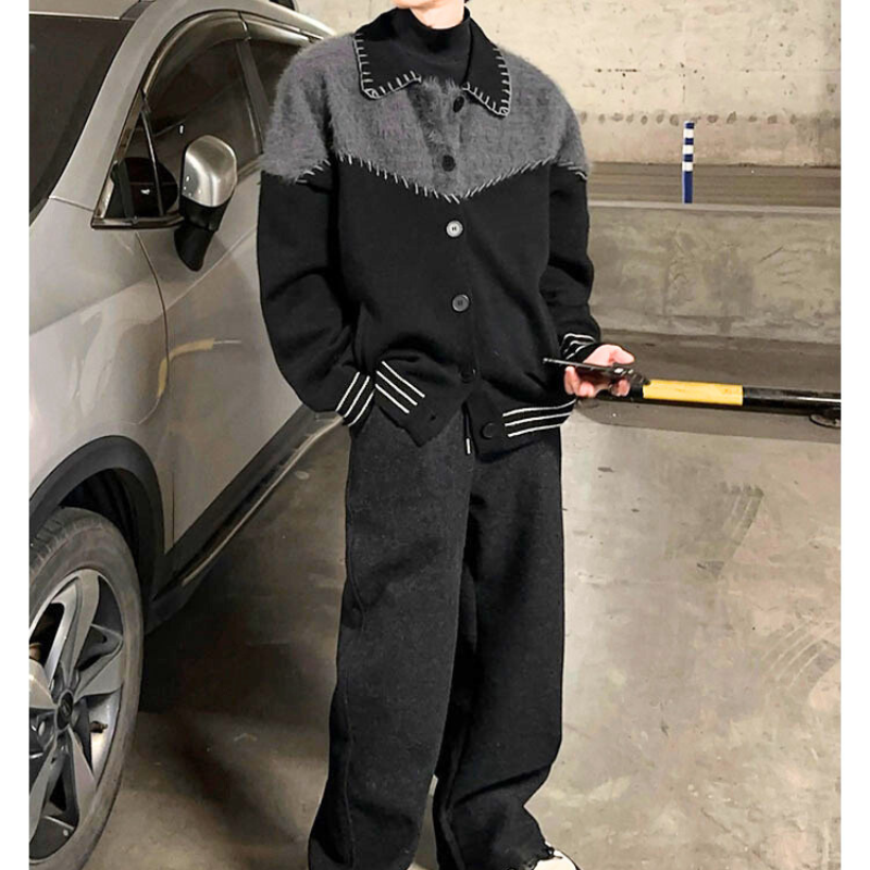 モヘア切替カーディガンをセットアップ風に着こなした全身コーデ