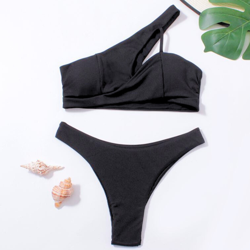 ワンショルダービキニ ブラック 上下セット 平置き