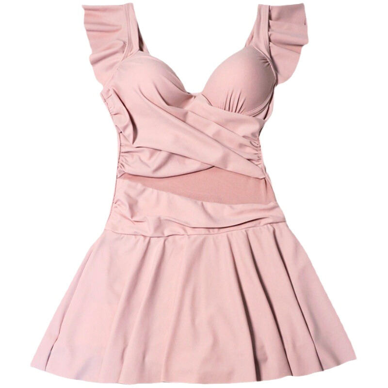 カシュクールデザインのワンピース水着 商品単体（ピンク）