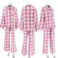 ピンクチェック柄シャツとパンツのルームウェア上下セット全体