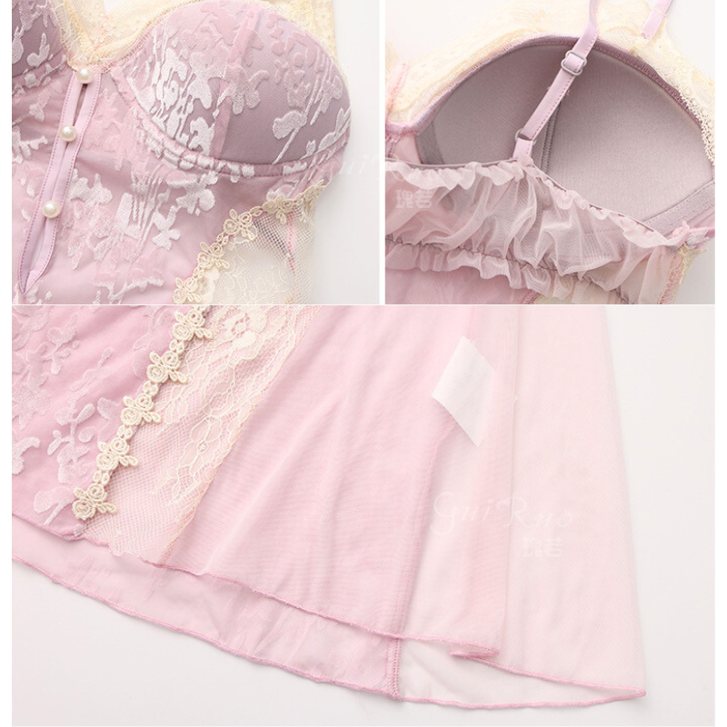 ピンクベロアベビードールのカップ裏側と縫製ディテール