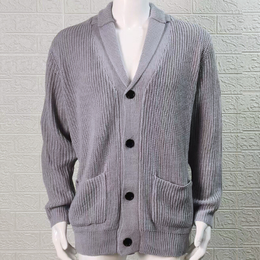 畦編みニットカーディガン ショールカラー 正面デザイン