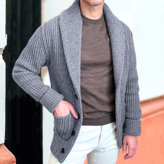 畦編みショールカラーニットカーディガン メンズ 大人の羽織スタイル