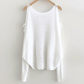ホワイトのリボン肩開きシアーニットトップスの商品画像