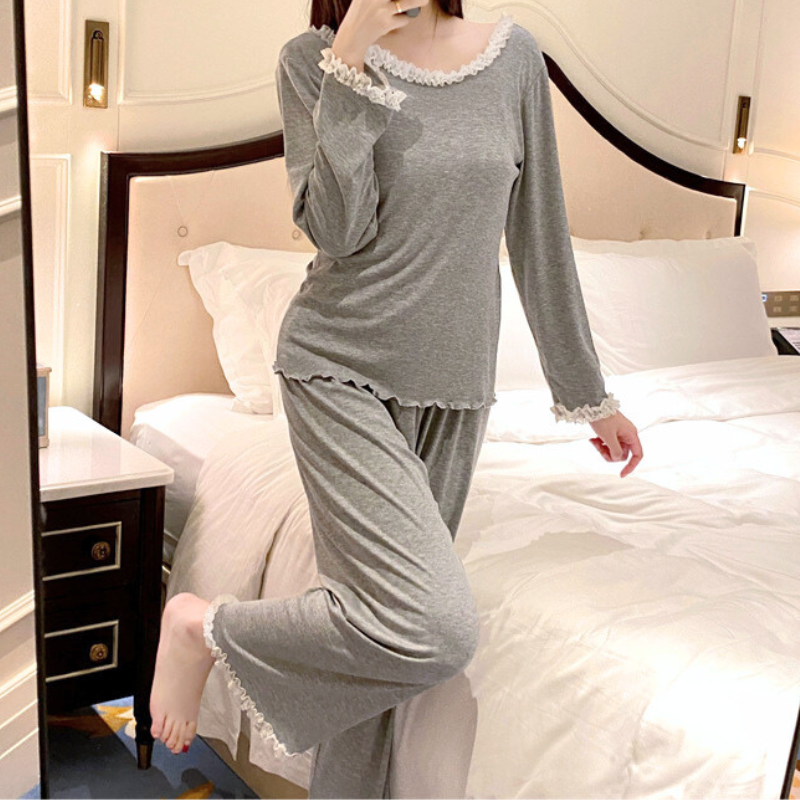 ゆったりパンツ付きグレールームウェア 春秋用 部屋着