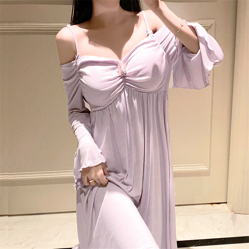 彼氏ウケする大人かわいいルームウェアワンピース パープルカラー