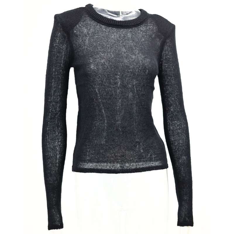 肩パッド入りシアーニットトップス 正面デザイン 薄手ニット素材